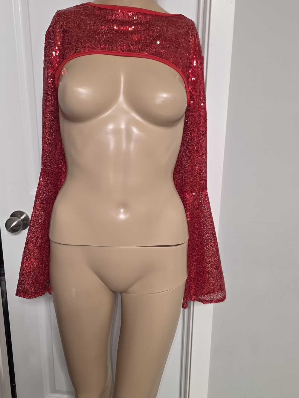 THE LUMI SHOP Ruby Sequin Goddess Arm Sleeves Shrug Red Festival Rave Small